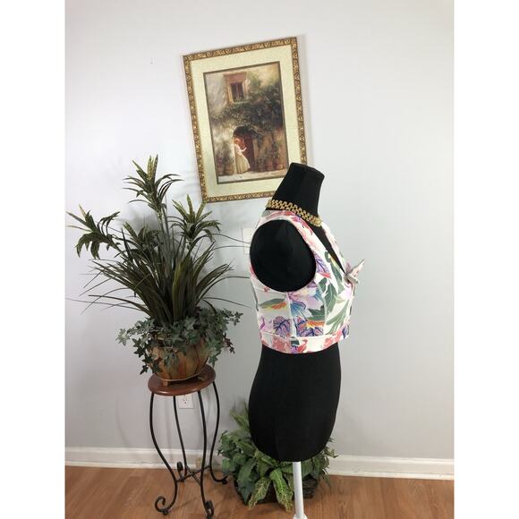 Mono B Women Keyhole Neck Cropped Tank Top L Sleeveless Y2K Boho Vacation Resort - Picture 2 of 7